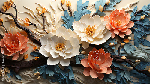 Abstract flowers seamless pattern, oil painting decorative background