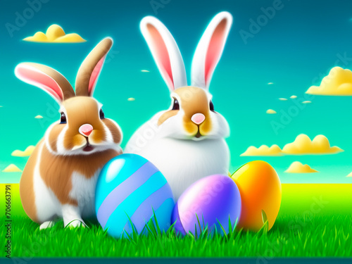 Colourful illustration of easter bunnies