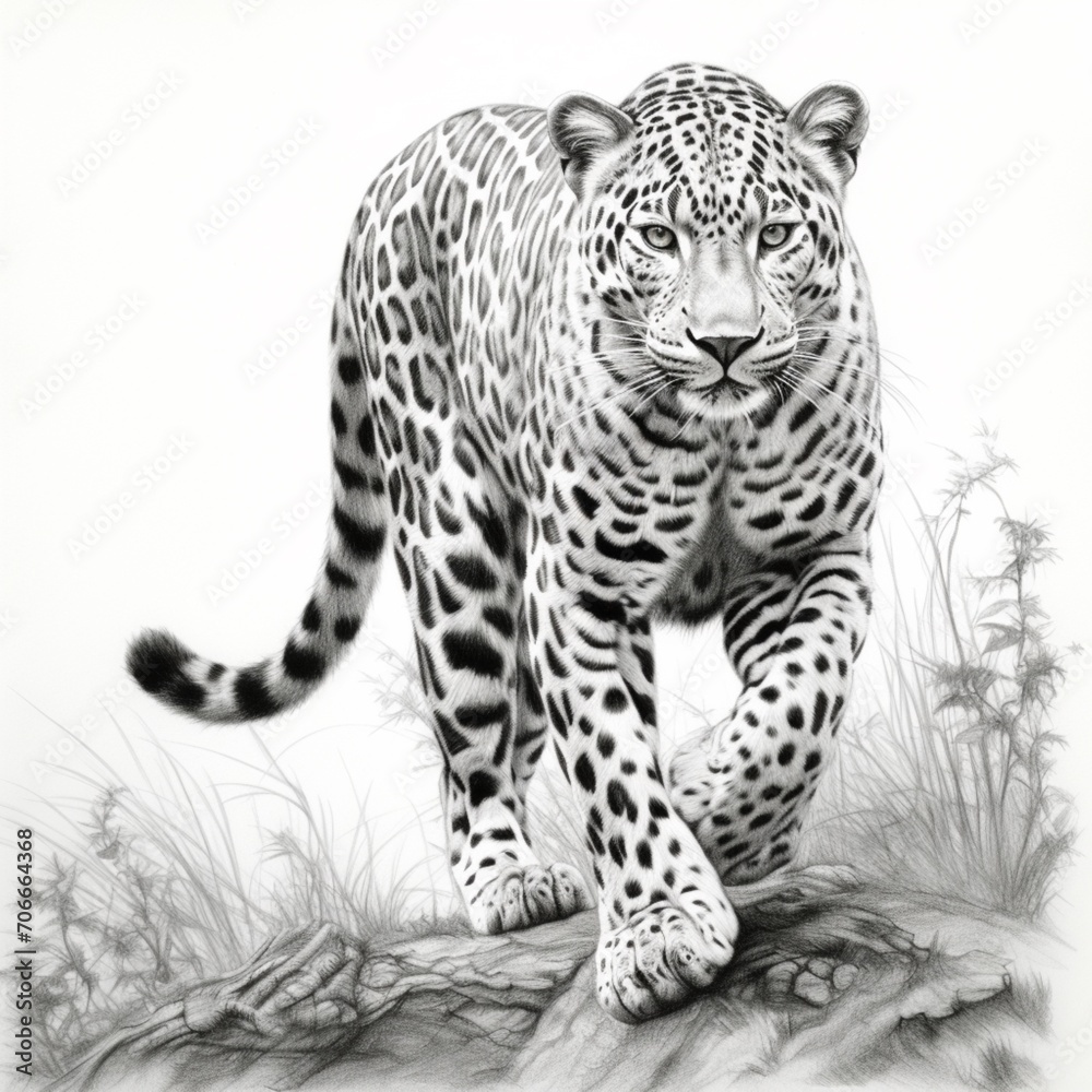 Obraz premium Pencil sketch nice leopard standing image Generative AI