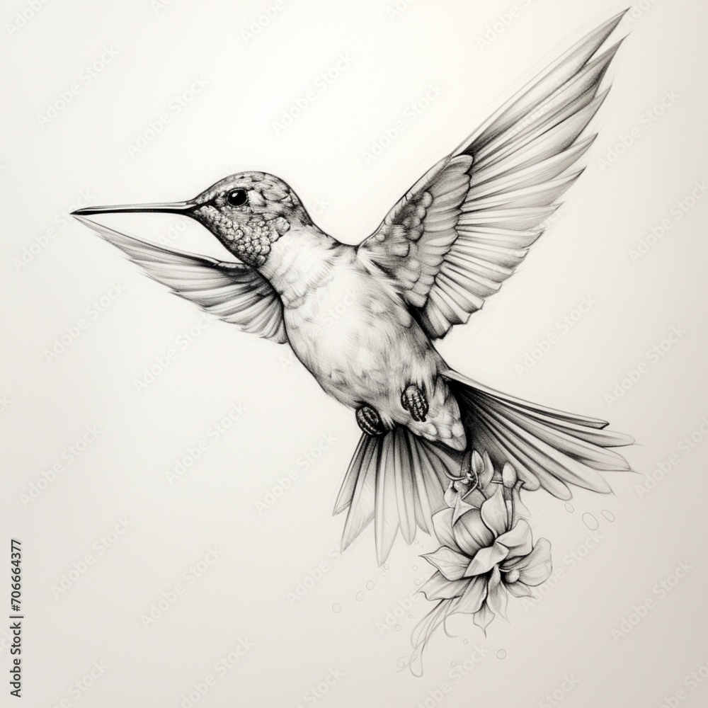 Obraz premium Pencil sketch nice hummingbird flying image Generative AI