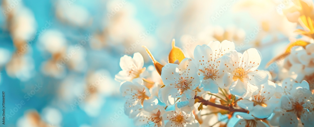 Close-up of White Cherry Blossoms Against a Bright Blue Sky Close-up of White Cherry Blossoms Against a Bright Blue Sky