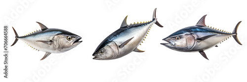Set of tuna cut out on a transparent background. The underwater world isolated. A design element to be inserted into a project or design photo