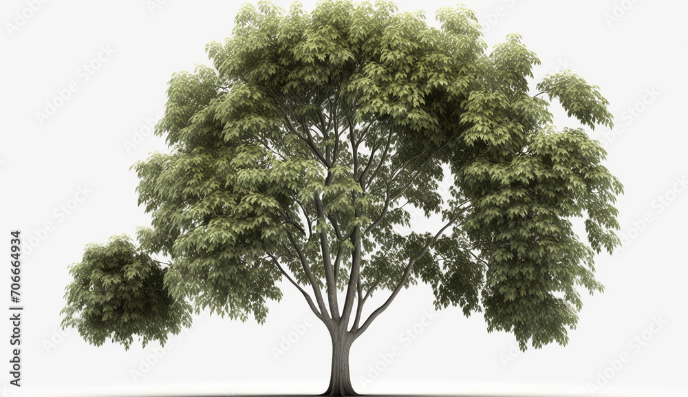 Fototapeta premium Beautiful single green tall tree isolated white background