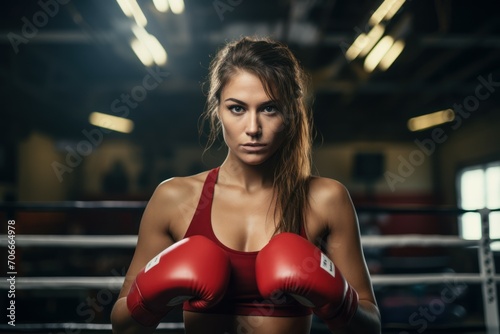 Strong Woman boxer ring sport. Gym training. Generate Ai © juliars