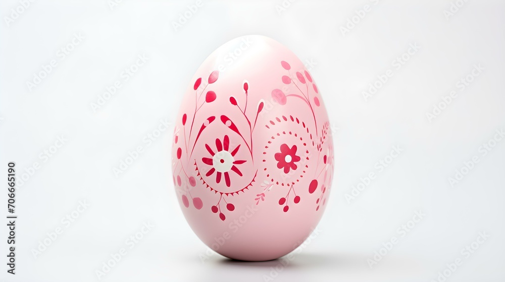 Hand Painted Easter Egg in pink Colors on a white Background. Elegant Easter Template with Copy Space