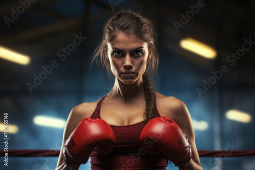 Powerful Woman boxer ring sport. Gym training. Generate Ai © juliars