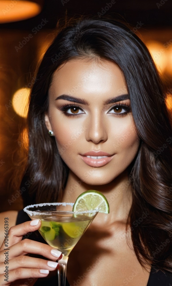 a woman holding a martini glass with a lime slice on the rim and a lime slice on the rim of the glass. a woman holding a martini glass with a lime slice on the rim and a lime slice on the rim of the glass.