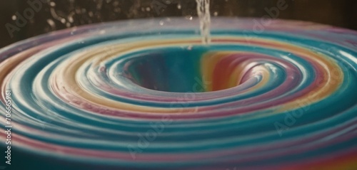  a close up of a multicolored object with water coming out of the top of the top of it.