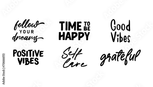 Motivational quotes bundle. Inspiration and good vibes set of typographic designs.