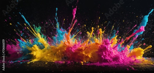  a group of colored powder sprinkles on top of a black surface with a black back ground and a black background.