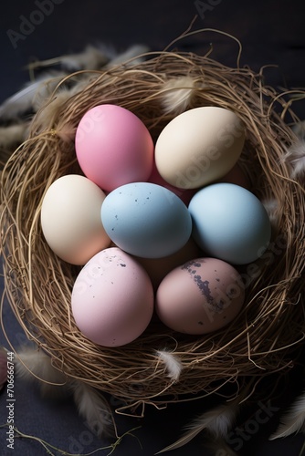 Pastel Easter Eggs in Nest