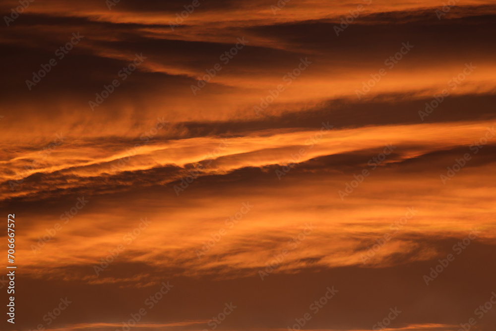 Beautiful fiery orange sky and clouds after the sunset