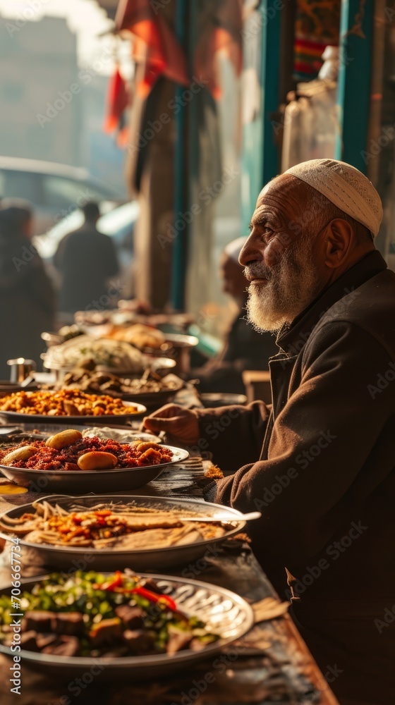 Elderly Man Enjoying a Meal