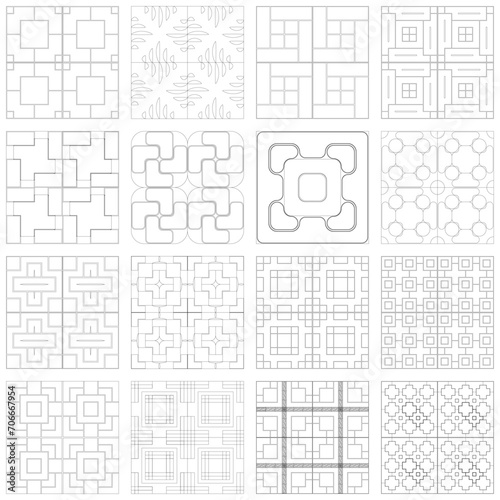 A set of seamless, vector patterns of geometric shapes. 