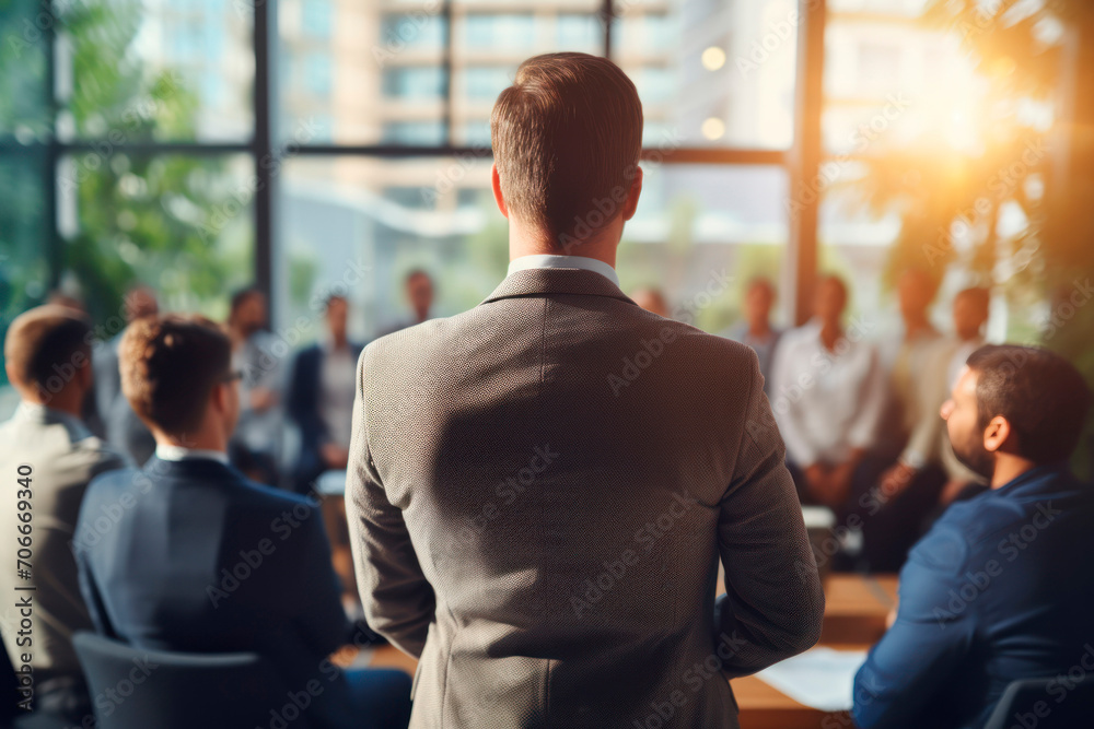 man standing on his back in a meeting man standing on his back in a meeting