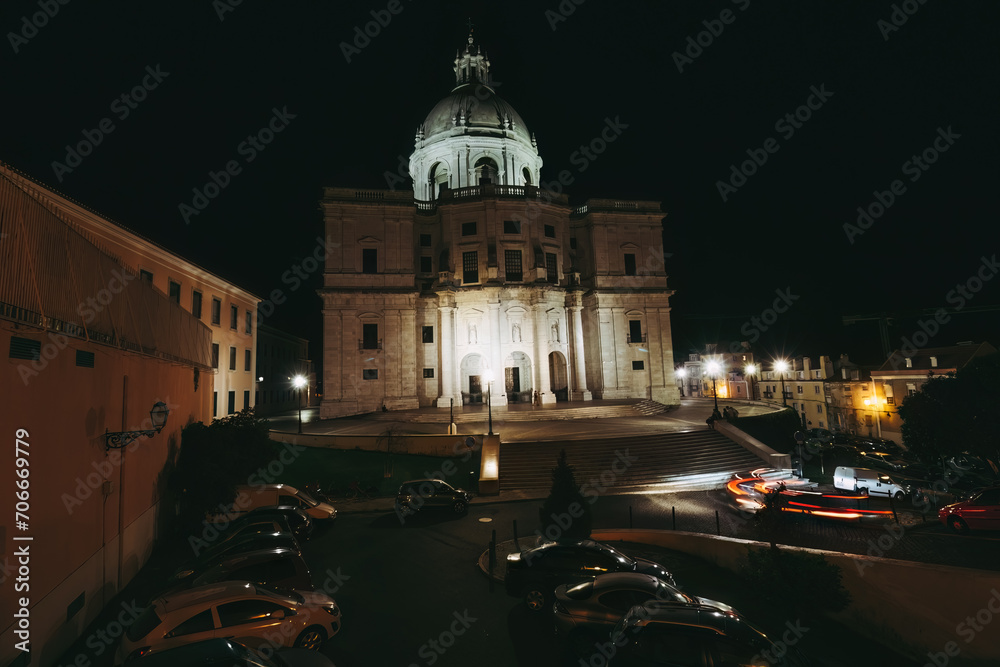 Night view of The National Pantheon or Church of Santa Engracia in Lisbon. Famous Church in Alfama District