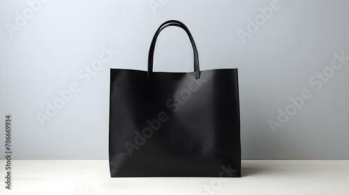 Black Shopping Bag on a light Background with Copy Space. Template for Sales and Auctions