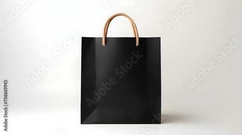 Black Shopping Bag on a light Background with Copy Space. Template for Sales and Auctions