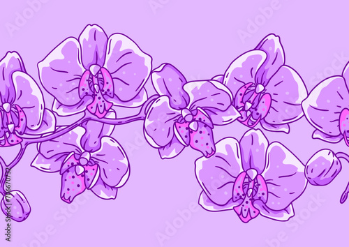 Pattern with orchid flowers. Beautiful decorative plants.