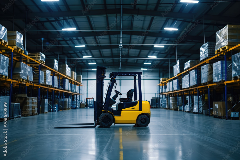 Yellow forklift in a warehouse