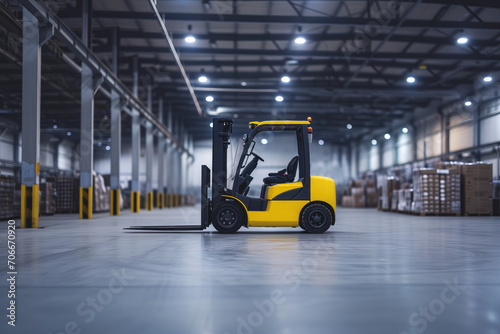 Yellow forklift in a warehouse
