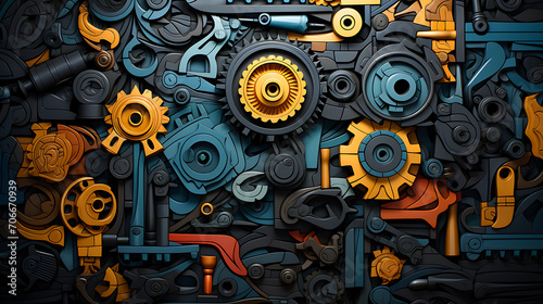 Abstract mehanical tools seamless pattern.