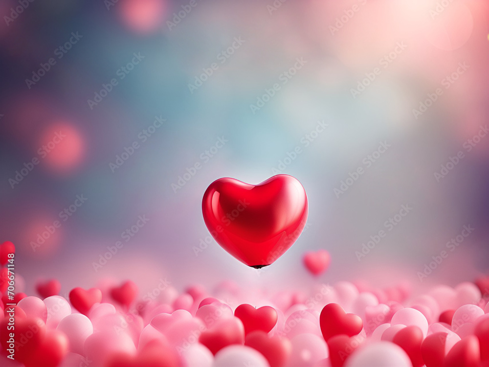 Valentine red hearts. Valentine's day background with copy space and bokeh.	