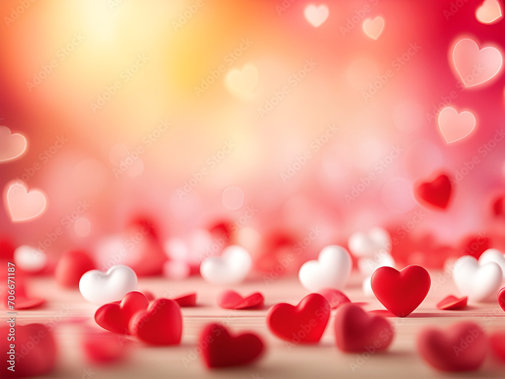 Valentine red hearts. Valentine's day background with copy space and bokeh.	