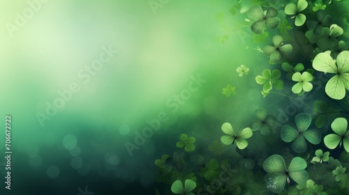 St. Patrick's Day background with clover leaves and bokeh