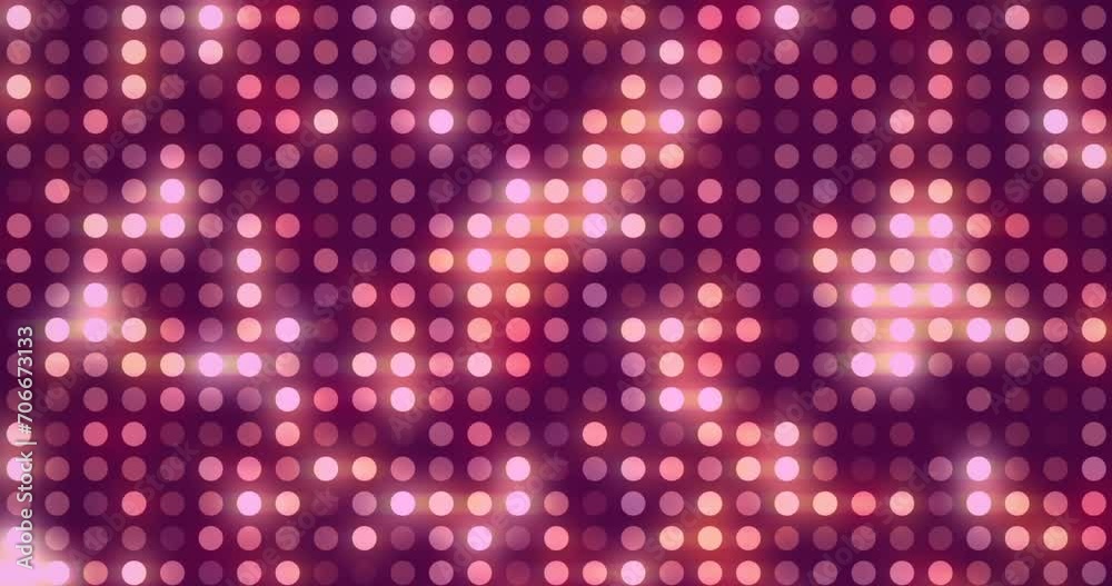 Animation of grid of twinkling pink and orange circular lights Animation of grid of twinkling pink and orange circular lights