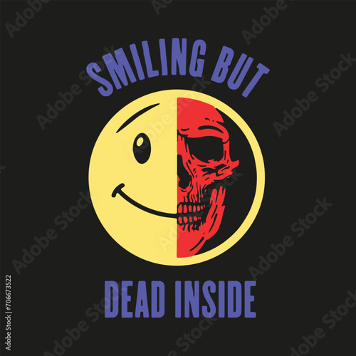 Unleash a striking duality with our unique vector design featuring half of a gleaming, cheerful emoji face seamlessly merging with the macabre half of a skull.
