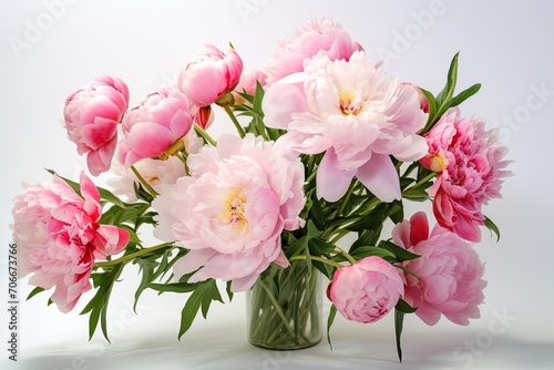 Bouquet of pink peony flowers in vase