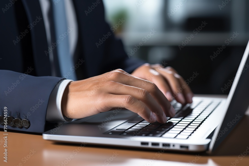 Young man working on laptop in office Young man working on laptop in office