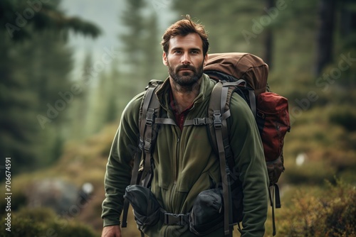 Portrait of cute man hiker in the mountains © Alina