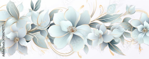 Silver pastel template of flower designs with leaves