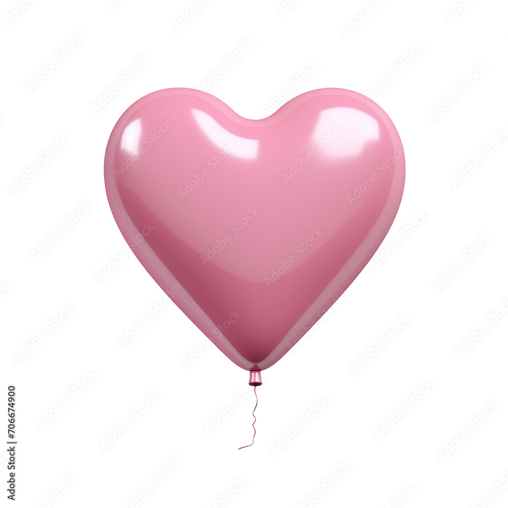 pink metallic heart-shaped balloon isolated on transparent background. Generative ai.