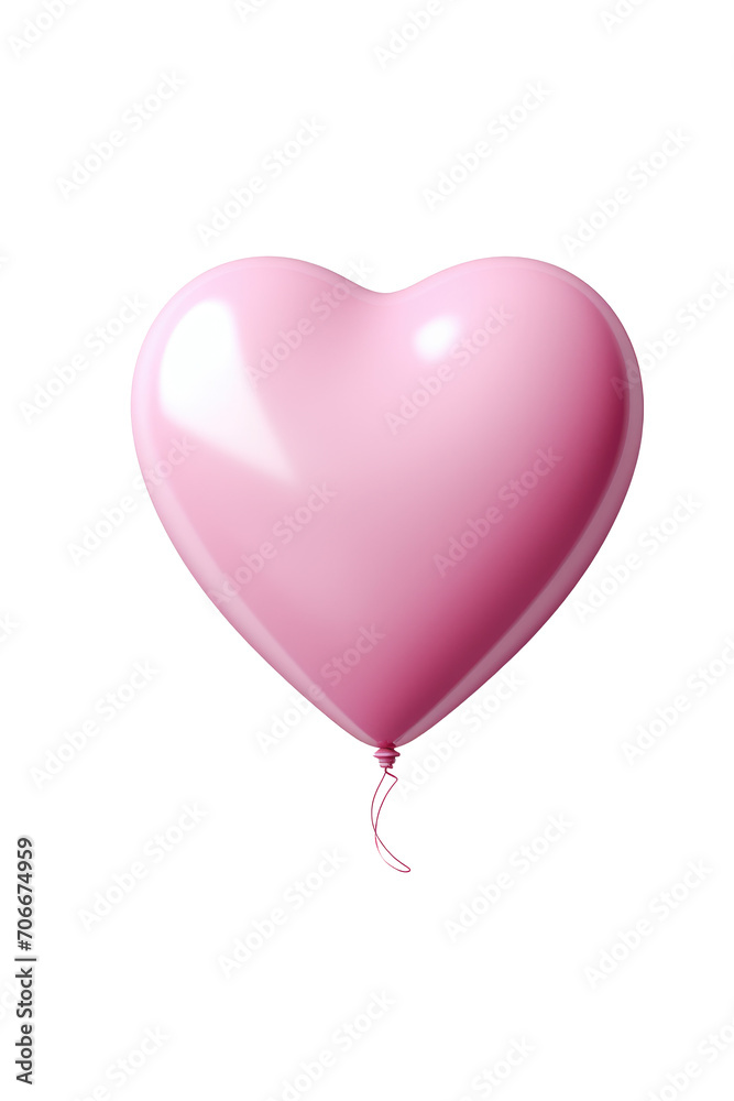 pink metallic heart-shaped balloon isolated on transparent background. Generative ai.