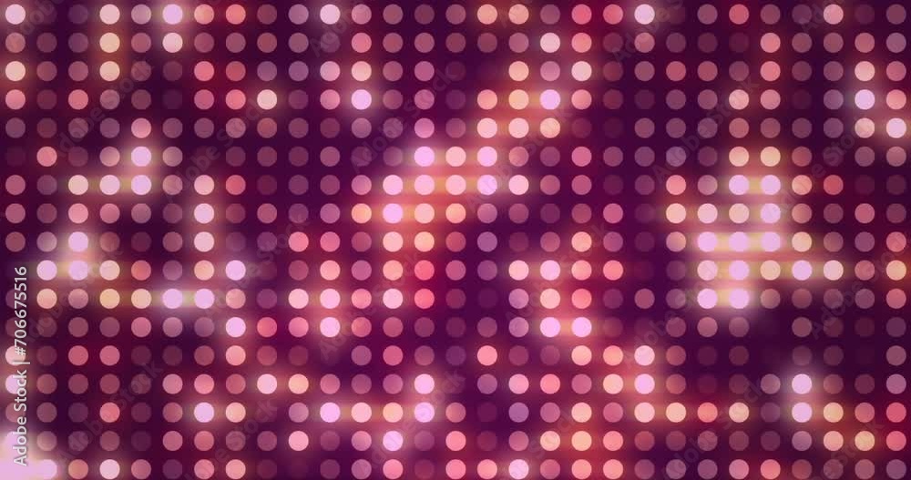 Animation of grid of pulsating pink and orange circular lights Animation of grid of pulsating pink and orange circular lights