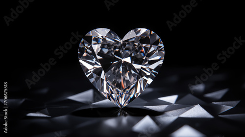 Heart shaped diamond on black dark background