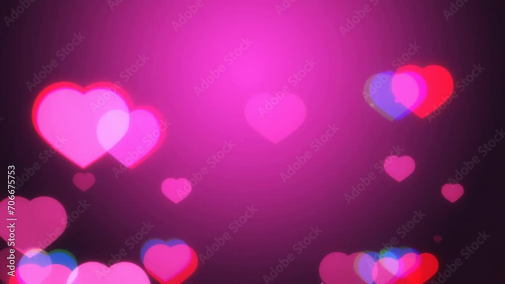Valentines day neon heart background, glowing pink red blue hearts, love and marriage concept, pink gradient background