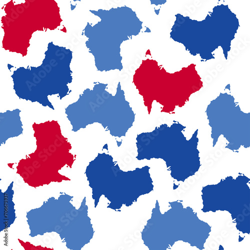 Red and blue maps of Australia in seamless pattern