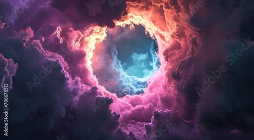 a colorful ring of clouds with light coming from it