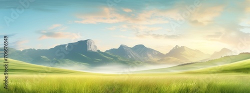 a blurring image of a field and mountains