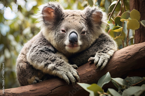Sleeping koalas in trees. World Sleeping Day concept captured in a serene image. Ideal for relaxation and wildlife appreciation.