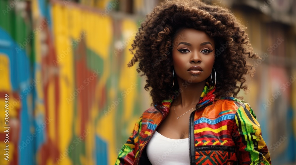 African American woman female with afro hair on city street background. Outdoor urban portrait of beautiful African woman.. African American woman female with afro hair on city street background. Outdoor urban portrait of beautiful African woman..