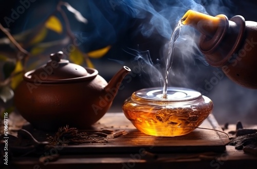 a pot is pouring a cup of tea