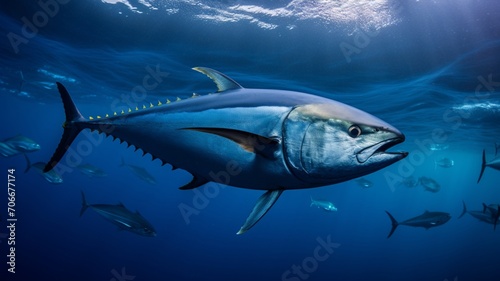 Bluefin tuna fish swimming sea underwater photography
