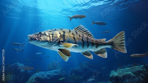 Brand tiger fish swimming sea underwater picture AI Generated Image