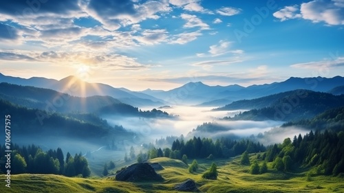 Breathtaking panorama nature mountain landscape wallpaper AI Generated Image photo