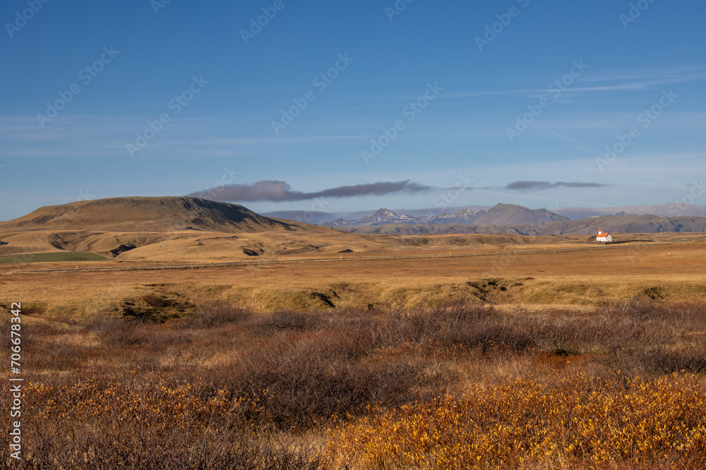 Autumn country with mountains, South Iceland Autumn country with mountains, South Iceland